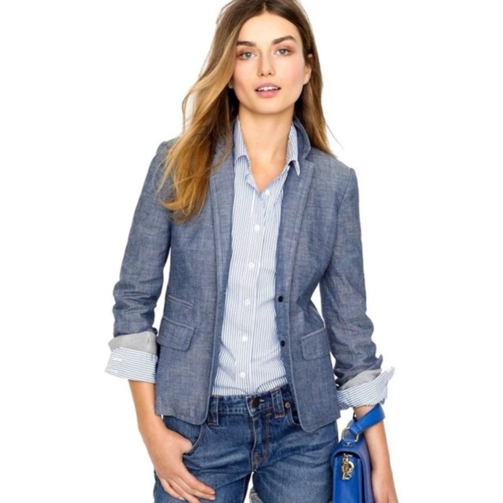 J CREW Blue Denim Chambray Jacket Blazer 10 EUC